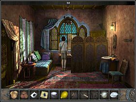 Idź do pokoju i ze stoliczka przy łóżku (po lewej; zbliżenie) zabierz wacik (z fioletowej kosmetyczki) - Hotel, cz. 2 | Kair i Rejs | Chronicles of Mystery Drzewo Życia - Chronicles of Mystery: Drzewo Życia - poradnik do gry