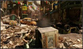 W chwili rozpoczęcia etapu, będziesz uciekać przed jadącym w Twoim kierunku pojazdem - Rozdział 5 Walki w mieście (1) | Opis przejścia Uncharted 2 Among Thieves - Uncharted 2: Among Thieves - poradnik do gry