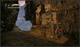 Mijając tunel w skałach dotrzesz do miejsca, gdzie po przeciwnej stronie urwiska będzie fragment muru z żółtymi cegłami - Rozdział 22 Gompa (2) | Opis przejścia Uncharted 2 Among Thieves - Uncharted 2: Among Thieves - poradnik do gry