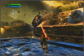 Wyciągnij w górę wielką połyskującą platformę i wskocz na nią - Misja 02 - Raxus Prime (cz.2) - Opis przejścia - Star Wars: The Force Unleashed - Ultimate Sith Edition - poradnik do gry