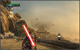 Tuż za mostem skręć w lewo i zabierz z wnęki holocron - Tatooine (cz.1) - Dodatki - Star Wars: The Force Unleashed - Ultimate Sith Edition - poradnik do gry