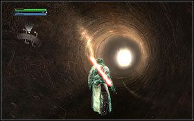 Zanim dojdziesz do Jabby, w przejściu znajdziesz jeden z dopalaczy, a jeżeli wskoczysz w znajdującą się za nim rurę, będziesz mógł zabrać następny holocron - Tatooine (cz.1) - Dodatki - Star Wars: The Force Unleashed - Ultimate Sith Edition - poradnik do gry