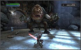 Jabba uwielbia karmić swojego rancora nieproszonymi gośćmi - Tatooine (cz.1) - Dodatki - Star Wars: The Force Unleashed - Ultimate Sith Edition - poradnik do gry