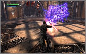 Wysuń kolejną baterię, a znajdziesz się w okrągłym pomieszczeniu, w którym czeka Cię walka z nowym rodzajem przeciwnika - Tatooine (cz.2) - Dodatki - Star Wars: The Force Unleashed - Ultimate Sith Edition - poradnik do gry