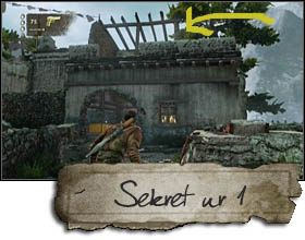 Sekret pierwszy znajdować się będzie na dachu budynku, na przeciw pierwszego - i jedynego - działa maszynowego, napotkanego podczas rozdziału (znajdziesz tam również wyrzutnię rakiet) - Rozdział 19 | Sekrety - Lokalizacja | Uncharted 2 Among Thieves - Uncharted 2: Among Thieves - poradnik do gry