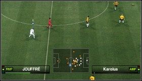 Zielony długi pasek kondycji (JOUFFRE) - zawodnik w dobrym stanie / Czerwony krótki pasek (Karolus) - zawodnik jest wykończony. - Zmęczenie | Become a Legend w Pro Evolution Soccer 2010 - Pro Evolution Soccer 2010 - poradnik do gry