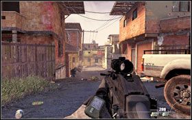 Po chwili nadjedzie pierwszy pojazd - zestrzel czym prędzej gościa obsługującego karabin na wozie - Akt II - Gniazdo szerszeni | Kampania Call of Duty Modern Warfare 2 - Call of Duty: Modern Warfare 2 - poradnik do gry