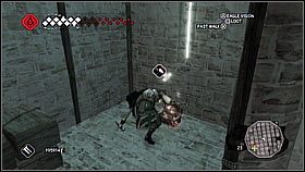 Wybijamy się z uchwytów na balustrady pod sufitem [1] i po niech przedostajemy na przeciwległy róg pomieszczenia - San Gimignano - Sekret Torre Grossa | Podziemia w Assassins Creed II - Assassins Creed II - poradnik do gry