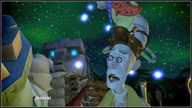 Za każdym razem, kiedy Twoja żona będzie odpierała ataki szalonego doktora, trafi w kołowrotek i wyłączy maszynę (a dokładniej jej świecące oczy, co sprawi, że ćmy odlecą) - The Trial and Execution of Guybrush Threepwood 3 | Chapter 4 - Tales of Monkey Island - poradnik do gry