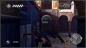 Z daszku wskakujemy na kolumnę i przesuwamy się tak aby wskoczyć na belkę dalej - Święć się imię Twoje - cz. 2 | Lista trofeów Assassins Creed II - Assassins Creed II - poradnik do gry