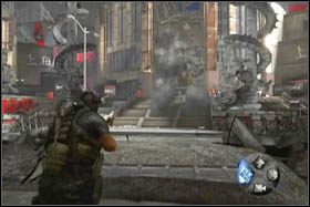 Dalsza droga prowadzić będzie w dół, na plac, w stronę żółtej spycharki - [Opis przejścia - Etap 5] cz. 2 - Army of Two: The 40th Day - poradnik do gry