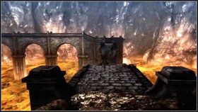 Badamy niedziałający portal [1], a potem idziemy w stronę mostu [2] - Chapter III: The Burning Ground (1) | Opis przejścia Bayonetta - Bayonetta - poradnik do gry