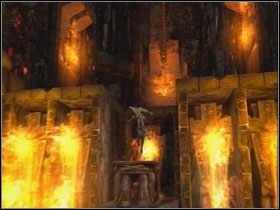 Skrzynkę popchnij z całej siły (przytrzymaj kółko i puść) na ruchomy podest przed środkowym płomieniem - Opis przejścia - Heresy (2) | Kompletny opis przejścia Dantes Inferno - Dantes Inferno - poradnik do gry