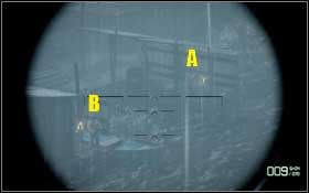 Dwóch kolejnych zdejmij w odpowiedniej kolejności (najpierw A, potem B), dzięki czemu nie zostanie wszczęty alarm - W górę rzeki (1) | Opis przejścia Battlefield Bad Company 2 - Battlefield: Bad Company 2 - poradnik do gry