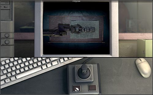 Wciśnij pierwszy przycisk, by rozewrzeć chwytak i joystickiem przesuń ramię robota odrobinę w prawo, nad drugie pokrętło - Biuro terenowe FBI - Bronx, Nowy Jork (cz. 3) - Opis przejścia - 20.10.2009 - Art of Murder: Karty Przeznaczenia - poradnik do gry