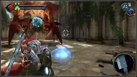 W pierwszej rundzie Griever atakuje nas promieniem lasera [1] , którego musimy unikać - The Hollows (1) | Opis przejścia Darksiders - Darksiders - poradnik do gry