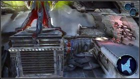 Rzucamy w nią Crossbladem , a następnie chwytamy się krawędzi pudła, które spadło [1] - The Dry Road | Opis przejścia Darksiders - Darksiders - poradnik do gry