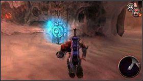 Biegniemy teraz do komnaty z bombami (na południu) [1] , gdzie używamy drugiego runicznego kamienia [2] - The Ashlands (2) | Opis przejścia Darksiders - Darksiders - poradnik do gry