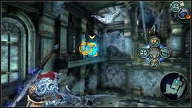 Przesuwamy pobliski podest [1] , ale zanim wskoczymy na linę, aktywujemy Chronosferę [2] - Iron Conopy (1) | Opis przejścia Darksiders - Darksiders - poradnik do gry