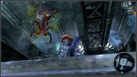 Wewnątrz komnaty przesuwamy blok skalny [1] tak, żeby chwyciła go piekielna macka [2] - Iron Conopy (1) | Opis przejścia Darksiders - Darksiders - poradnik do gry