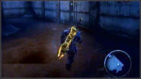 Korzystając z niebieskiej kuli [1] , wskakujemy na wyższe piętro [2] , gdzie wysadzamy czerwoną skałę przy pomocy Crossblada - Lifestones (2) | Sekrety Darksiders - Darksiders - poradnik do gry