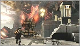 Wchodząc na górę dojdzie do kolejnego starcia, tym razem z nowym przeciwnikiem, nieco bardziej wymagającym - Chimerą - Miasto Olimpia (1) | Opis przejścia God of War III - God of War III - poradnik do gry