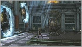 W pierwszej kolejności obróć balistę (znajdującą się w środkowej części pomieszczenia) w lewo i wystrzel linę - Warsztat Dedala | Opis przejścia God of War III - God of War III - poradnik do gry