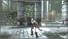 Po wyjściu z korytarza, znajdziesz się w miejscu, gdzie należy dokładnie rozejrzeć się po okolicy, gdyż znajdziesz tam kilka ukrytych skrzyń - Ogród Hery (1) | Opis przejścia God of War III - God of War III - poradnik do gry