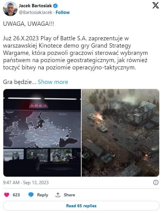 Jacek Bartosiak zapowiada darmowy pokaz polskiej strategii Play of Battle - ilustracja #1