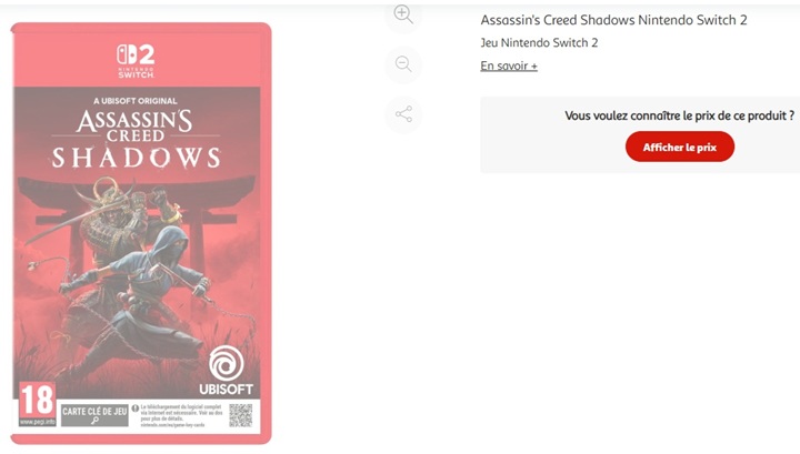 Assassin’s Creed: Shadows na Nintendo Switch 2 w ofercie francuskiego Auchan. Źródło: Auchan. - Assassin’s Creed: Shadows pójdzie drogą, którą przetarło AC: Odyssey, to już w zasadzie pewne. Sklep przez przypadek ujawnił zbyt wiele - wiadomość - 2025-10-13