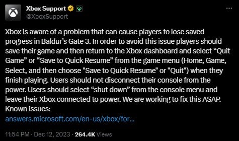 Gracze Baldurs Gate 3 na Xboxach tracą postępy w rozgrywce. Microsoft proponuje tymczasowe rozwiązanie - ilustracja #2
