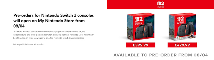 Ceny Switcha 2 w Wielkiej Brytanii. Źródło: Nintendo. - Nintendo ujawniło datę premiery i cenę Switcha 2 [Aktualizacja: start preorderów] - wiadomość - 2025-04-08