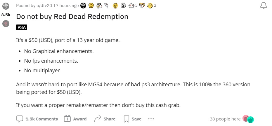 Ostra krytyka portu Red Dead Redemption, gracze i eksperci spodziewali się czegoś innego - ilustracja #2