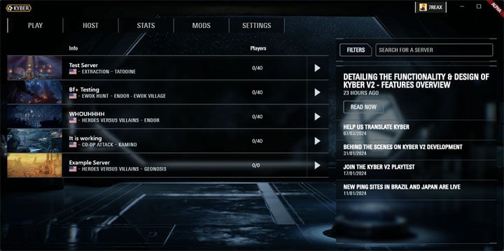 Wersja V2 Kybera zaoferuje m.in. nową przeglądarkę serwerów. Źródło fot. Armchair Developers. - EA porzuciło Star Wars: Battlefront 2, więc fani tworzą moda, który doda dedykowane serwery i inne ulepszenia - wiadomość - 2024-04-09