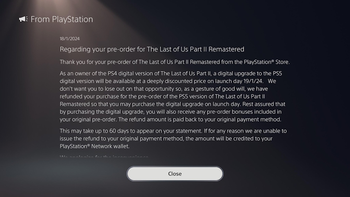 Źródło: X, @ItzPaulHD_v1 - Sony oddaje pieniądze posiadaczom The Last of Us 2 na PS4, jeśli kupili wersję na PS5 w pełnej cenie - wiadomość - 2024-01-19