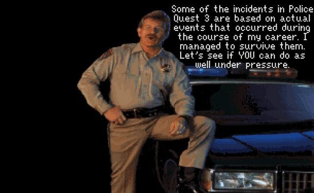 Jim Walls w sekwencji otwierającej grę Police Quest III: The Kindred. - Twórca Police Quest, Jim Walls, stworzy nową policyjną przygodówkę - wiadomość - 2013-02-04