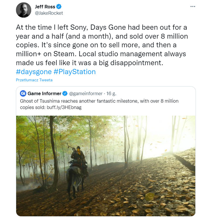 Reżyser Days Gone - ponad 9 mln sprzedanych sztuk, a dla Sony to wciąż porażka [Aktualizacja] - ilustracja #1