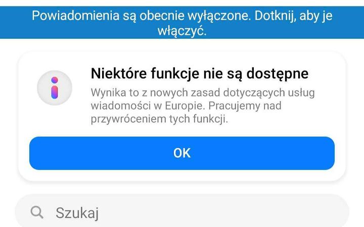 Messenger - niektóre funkcje nie są dostępne. Czego dotyczy komunikat - ilustracja #1