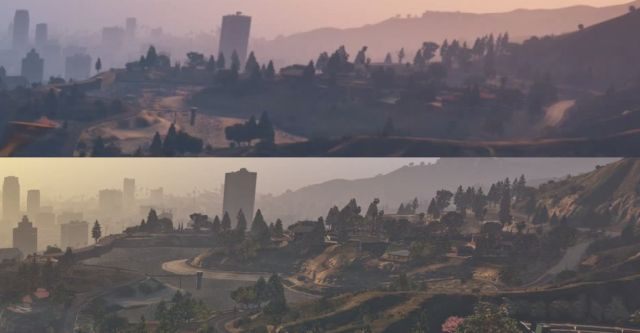 W góry wersja konsolowa, na dole PC. - GTA V – bonusy przedpremierowe wersji PC i małe porównanie edycji komputerowej z konsolowymi - wiadomość - 2015-01-16