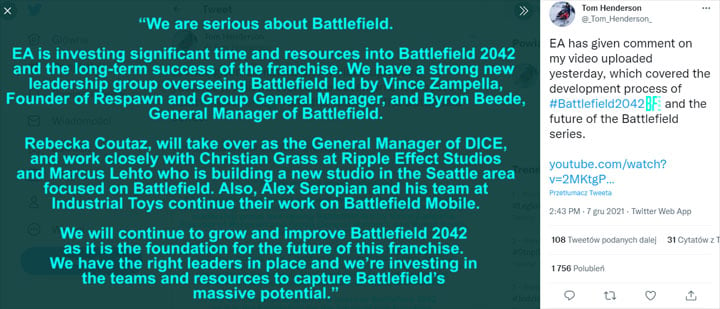 Tom Henderson o chaosie produkcji Battlefield 2042 - ilustracja #2