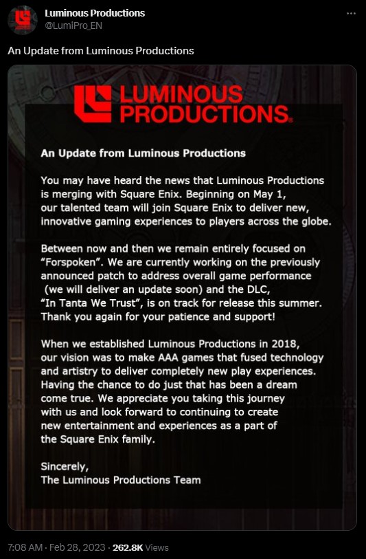 Forspoken nie pomógł Luminous Productions, studio przejdzie duże zmiany - ilustracja #1