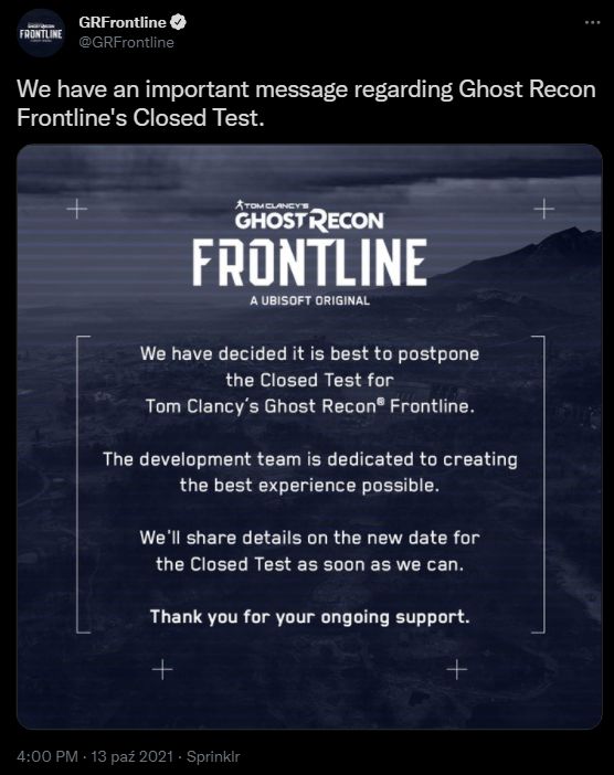 Beta Ghost Recon Frontline opóźniona dzień przed startem - ilustracja #1