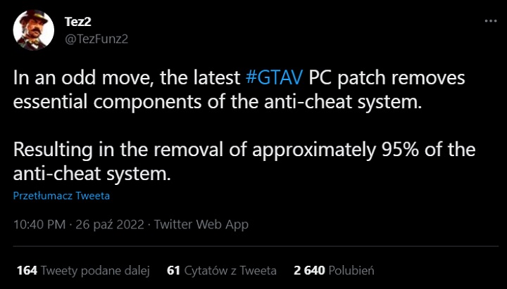 Z GTA 5 znika anti-cheat? Patch miał skasować prawie cały system - ilustracja #1