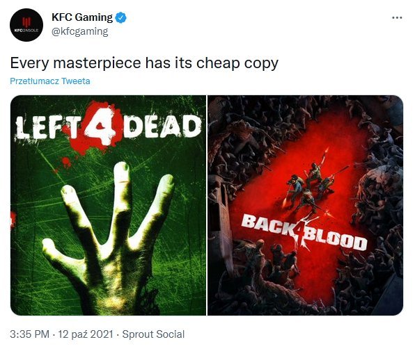 Back 4 Blood skrytykowane przez KFC Gaming; studio Obsidian wytyka hipokryzję - ilustracja #1