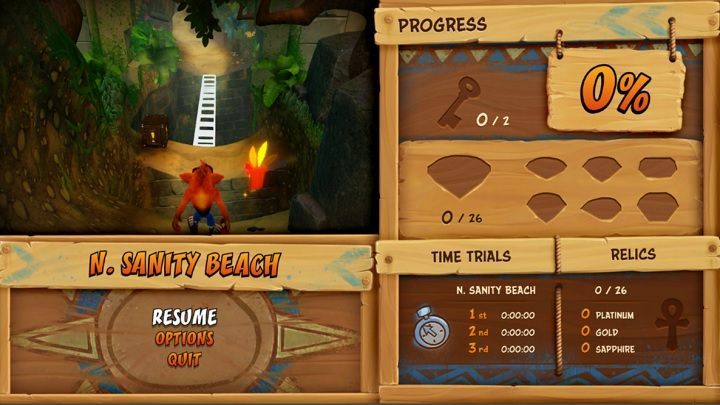 Nowe menu pauzy nieco odbiega od oryginalnego rozwiązania. - Crash Bandicoot: N. Sane Trilogy z pierwszym zwiastunem - wiadomość - 2016-12-03