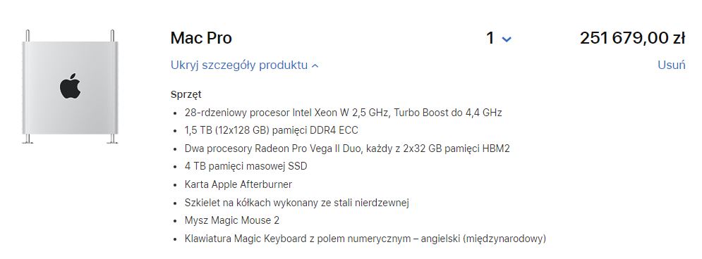 Taką sumę należy zapłacić za aktualnie najdroższą konfigurację nowego Maca Pro. - 250 tysięcy za Mac Pro 2019 - Apple znowu popłynęło? - wiadomość - 2019-12-13