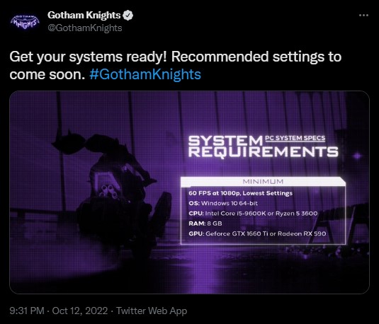 Znamy wymagania sprzętowe Gotham Knights na PC; lekko nie będzie - ilustracja #1