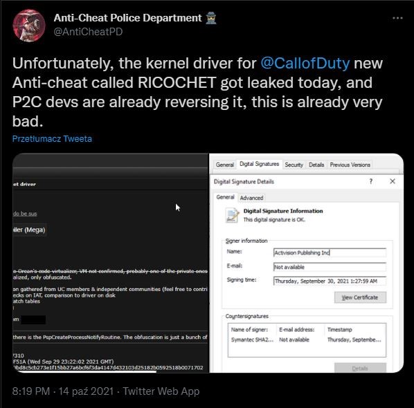 Ricochet Anti-Cheat wyciekł do sieci; twórcy cheatów do Call of Duty już go analizują - ilustracja #1