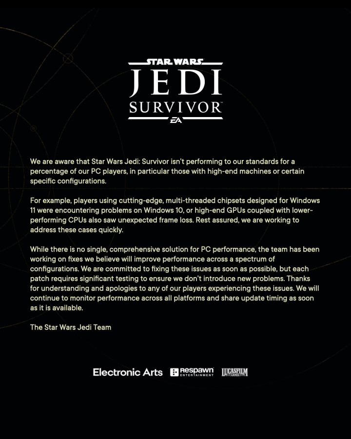 Twórcy Star Wars Jedi: Survivor przepraszają za stan wersji PC - ilustracja #1