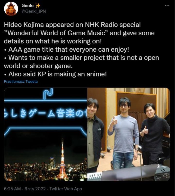 Hideo Kojima opowiada o swoich planach; gra AAA, anime i mniejsze projekty - ilustracja #1